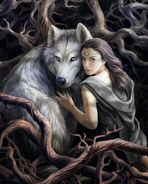 Girl and Wolf - Full Drill Diamond Painting - Specially ordered for you. Delivery is approximately 4 - 6 weeks. For Sale